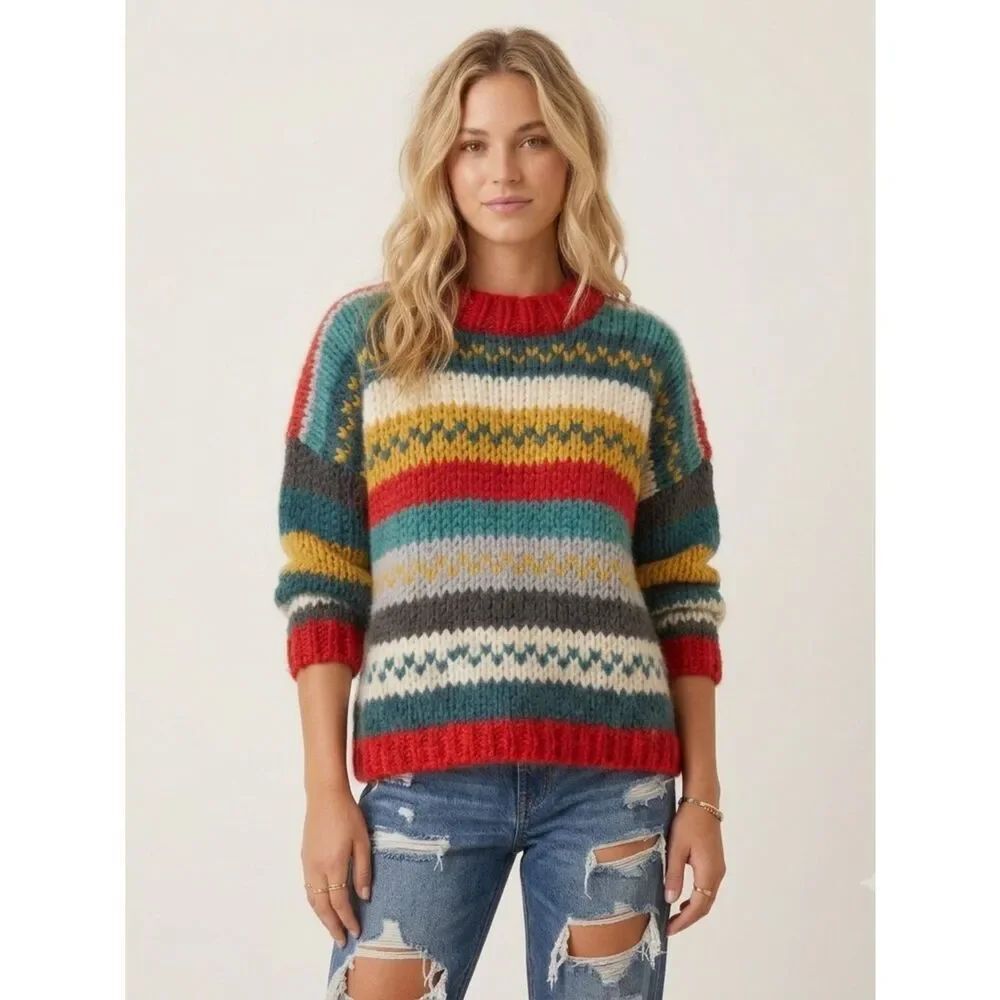 Women’s Chunky Knit Fair Isle Cottagecore Sweater Bold Colors New Gorpcore